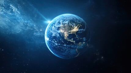 Wall Mural - Earth from Space with a Bright Light