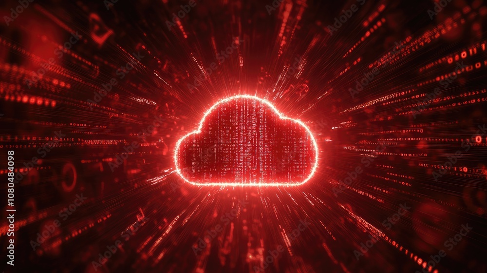 Abstract representation of a digital cloud storage concept with red ...