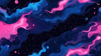 abstract cosmic waves, neon pink and blue, high contrast, seamless background, futuristic vibe, digital space design, dynamic look