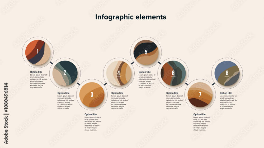 Business process chart infographics with 8 step circles. Round workflow ...