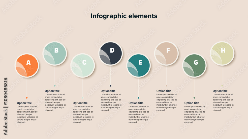 Business process chart infographics with 8 step circles. Round workflow ...