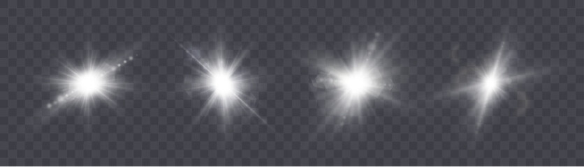 Wall Mural - Bright glowing light effect. Light bright glare. Glowing light rays effect. Star glare with shimmering shine. Beautiful shimmering light glare. Vector 10 EPS