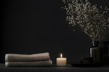 Wall Mural - tranquil luxury spa setting with high-end wellness products and natural decor black background