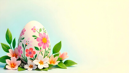 Wall Mural - Floral Easter egg with spring flowers on pastel vintage card background