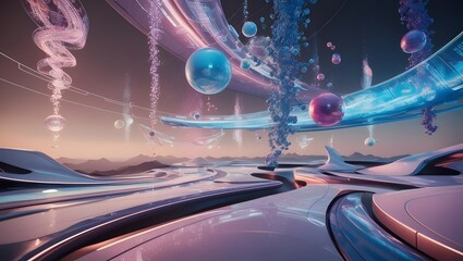 Poster - Futuristic design exploration abstract landscape digital art sci-fi environment surreal viewpoint innovation concepts