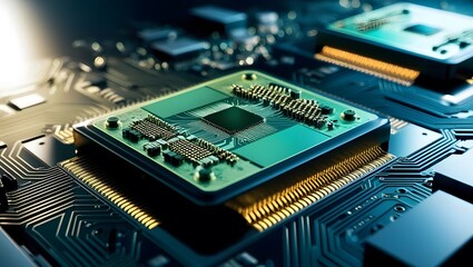 Fototapete - Exploring technology innovation digital circuitry close-up image high-tech environment macro view future concepts