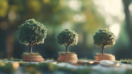 Aufkleber - Trees growing on coins. Money saving and deposit growth from investment profit. Financial banking concept.
