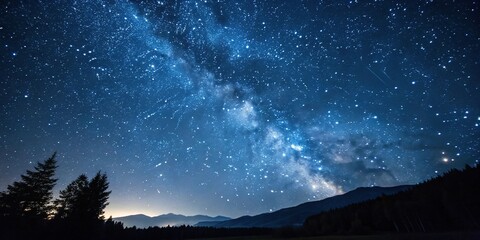 Wall Mural - a dark blue sky with numerous twinkling stars scattered across it, forming a mesmerizing celestial d