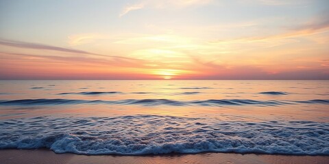Wall Mural - dreamy sunset colors bleeding into the horizon as the light dances across a vast ocean with waves so