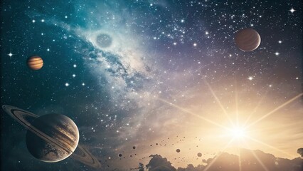 Wall Mural - Blurred and bright gradient with celestial objects, cosmos, blurred, bright, galaxy background