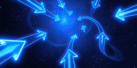 Wall Mural - deep space background with glowing blue arrows moving in a spiral pattern, movement, arrows, celesti