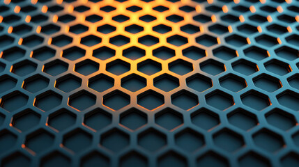 Wall Mural - close-up of a metallic hexagonal pattern, reflecting light with vibrant hues. ideal for industrial, 