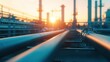 © bajita111122 - Process piping system in an oil refinery, with large pipelines, control valves, and heat exchangers running across the plant, [Process piping], [oil and gas industry] ,closes up