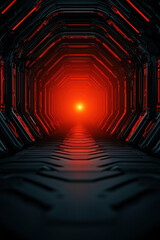 Wall Mural - a futuristic, sci-fi tunnel illuminated by vibrant red light, creating an intriguing atmosphere perf