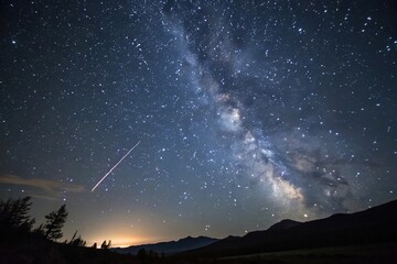 Wall Mural - Night sky with a stunning starry sky and a shooting star streaking across it, galaxy, starry sky