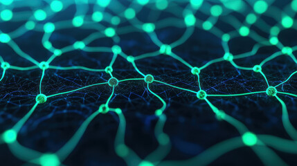 Wall Mural - abstract digital network with glowing nodes and interconnected lines, representing data flow and con