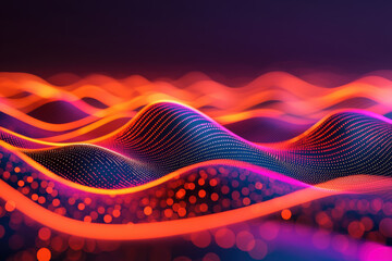 Wall Mural - colorful abstract waves with glowing dots create a mesmerizing visual experience, perfect for techno