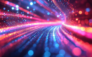 Wall Mural - a vibrant abstract design with glowing lines and colorful particles, creating a sense of motion and 