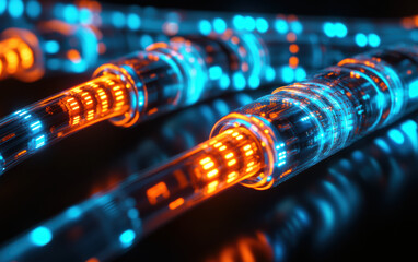 Wall Mural - futuristic glowing wires with blue and orange lights. high-tech abstract design showcasing advanced 