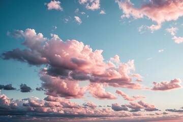 Wall Mural - Soft pink clouds drift lazily across a serene sky, peaceful, light, serene, soft