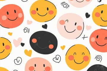 Wall Mural - Colorful smiley face pattern featuring cheerful expressions, ideal for fun designs and joyful themes in various creative projects.