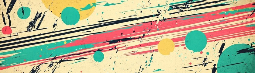 Wall Mural - abstract colorful background with dynamic brush strokes and scattered circles, perfect for creative 