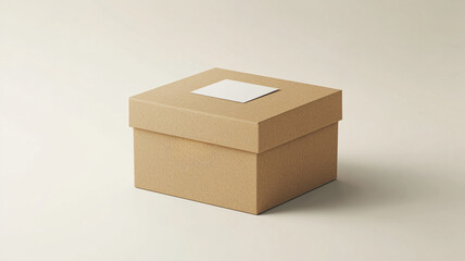 Sticker - a brown kraft paper box with a white label.