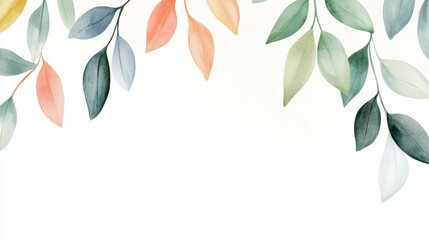 Canvas Print - Elegant watercolor leaves in soft pastel colors, perfect for nature-inspired designs and backgrounds.