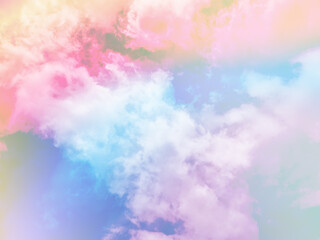 Wall Mural - beauty sweet pastel red and blue colorful with fluffy clouds on sky. multi color rainbow image. abst