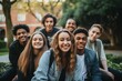 © Baba Images - Portrait of a smiling diverse group of students on college campus