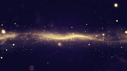 Abstract, dark and mysterious background with shimmering golden bokeh lights and floating particles. Perfect for creating elegant and luxurious designs.