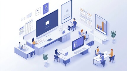 Poster - Modern Hybrid Workspace with Document Management Tools Promoting Seamless Collaboration Between In-office and Remote Teams
