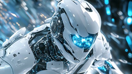 Aufkleber - Futuristic white robot exploring digital world with glowing eyes