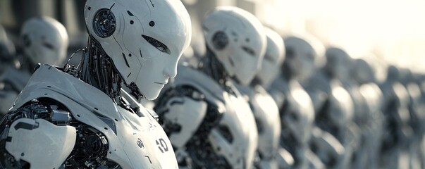 Aufkleber - White robots army standing united and waiting for orders