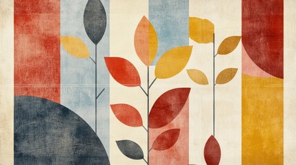 Wall Mural - Minimalist leaves in a grid-like Bauhaus pattern with subtle gradients