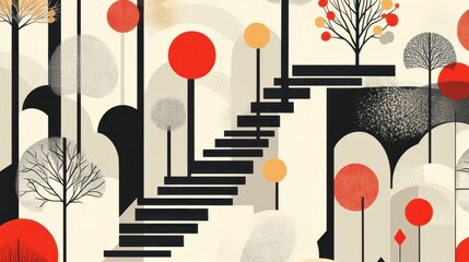 Wall Mural - Stylized minimalist forest scene with clean lines and Bauhaus balance