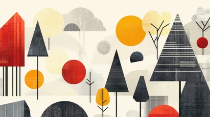 Wall Mural - Geometric forest pathways in clean simple forms with Bauhaus aesthetics