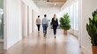 © pkproject - Blurred motion of office workers walking in a bright corporate hallway