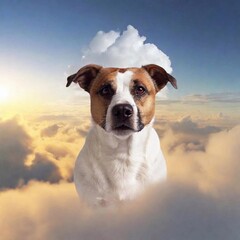 Sticker - cute dog in the clouds