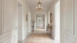 © Goutam - Luxury hallway interior with chandeliers, elegant design in bright white hallway, modern architecture, stylish corridor, luxurious home decor