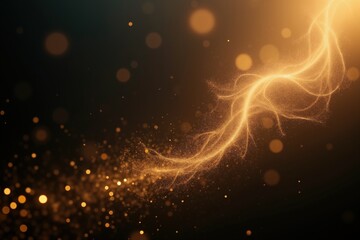 Wall Mural - dynamic abstract golden light streaks against a dark background with bokeh effect.