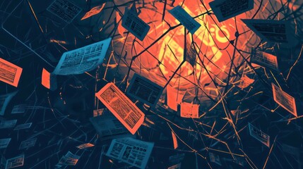 Aufkleber - Illustration depicting an intricate web of deceptive news signs, showcasing the spread of false information