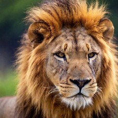 Sticker - A close-up photo portrait of a lion in profile, deep focus on the curve of its nose and the texture of its whiskers, eye-level shot highlighting its elegant and fierce nature