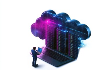 Leinwandbilder - A digital representation of a person accessing cloud data, symbolizing technology, connectivity, and data management in a modern environment.