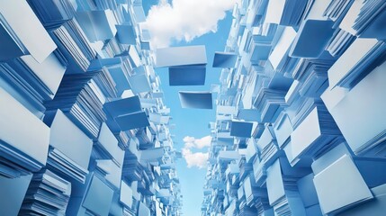 Aufkleber - A sky-high stack of paper with clouds peeking through.