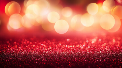  Festive abstract red glitter background with sparkling bokeh lights, perfect for creating vibrant and celebratory designs.
