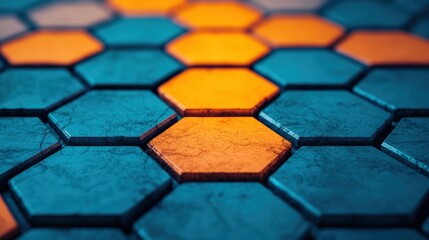 Poster - Hexagon pattern in blue and orange