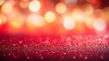  Festive abstract red glitter background with sparkling bokeh lights, perfect for creating vibrant and celebratory designs.