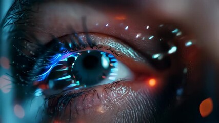 Wall Mural - close-up of eye with digital futuristic interface overlay. artificial intelligence concept. futurist