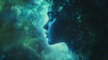 Wall Mural - A high-quality graphic design with layered stars in cool blue and green tones, creating a calming, textured night-sky effect. Cinematic Scene, 4k resolution, cinematic scene